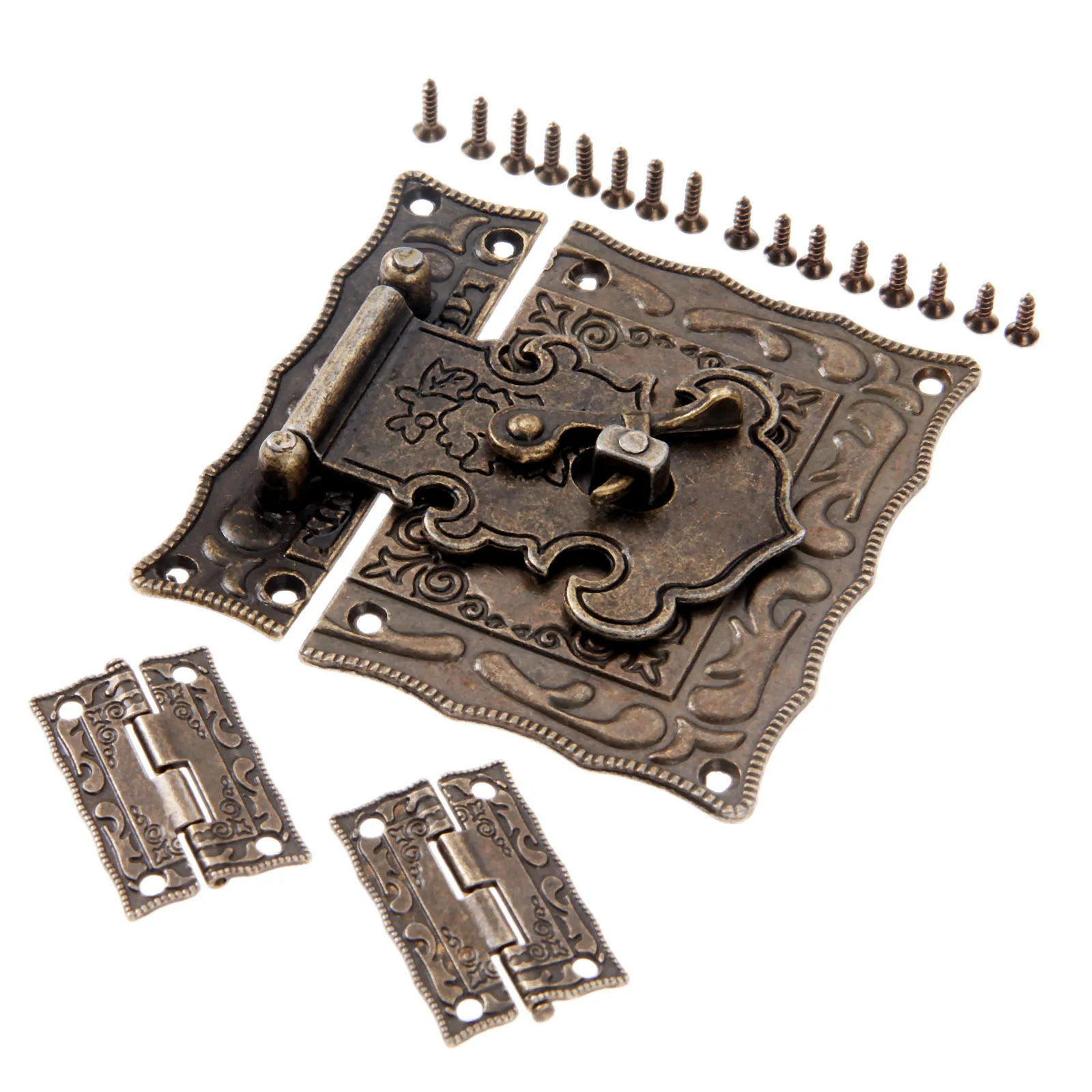 DRELD 2Pcs Antique Bronze Cabinet Hinges Vintage Furniture Hardware Set+1pc Box Hasp Latch Toggle Buckle for Jewelry Wooden Case DRELD 2Pcs Antique Bronze Cabinet Hinges Vintage Furniture Hardware Set+1pc Box Hasp Latch Toggle Buckle for Jewelry Wooden Case