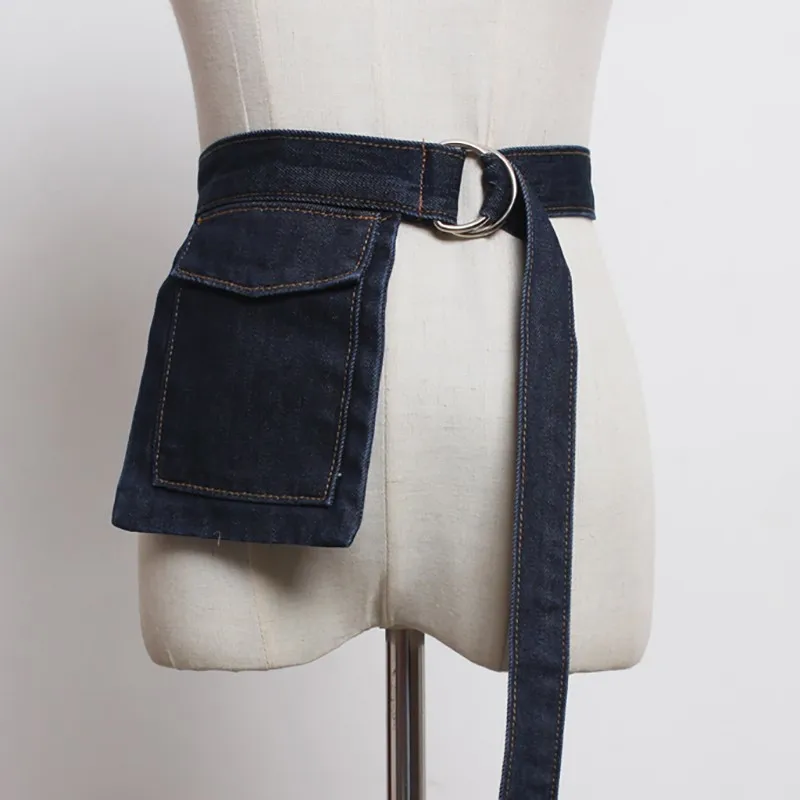 [YaLee] Новая мода сезон: весна-лето двойной "D" кольцо металлической пряжкой Girlde сращивания карман длинные джинсовые ремни для женщин Y602 - Цвет: Navy Blue