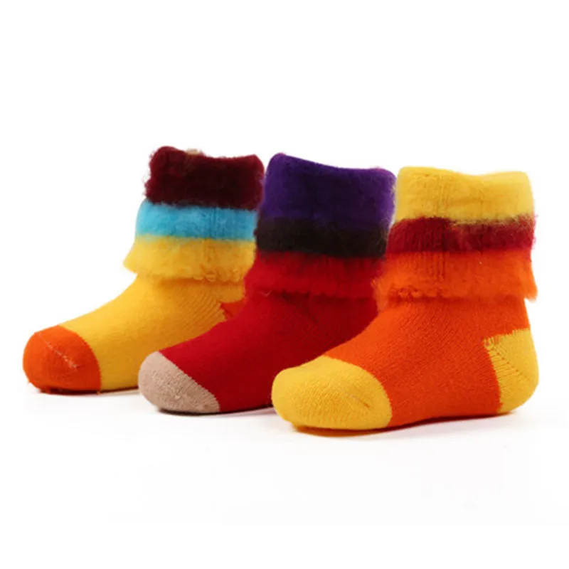 3 pair mid calf length sock Winter Thick warm Thermal Fleece Baby Socks