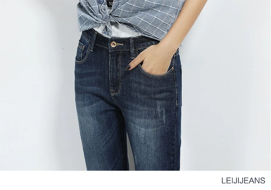 Женские прямые джинсы LEIJIJEANS, джинсы полной длины, со средней посадкой, "рваные" с эффектом потертости "усы", большие размеры, весна