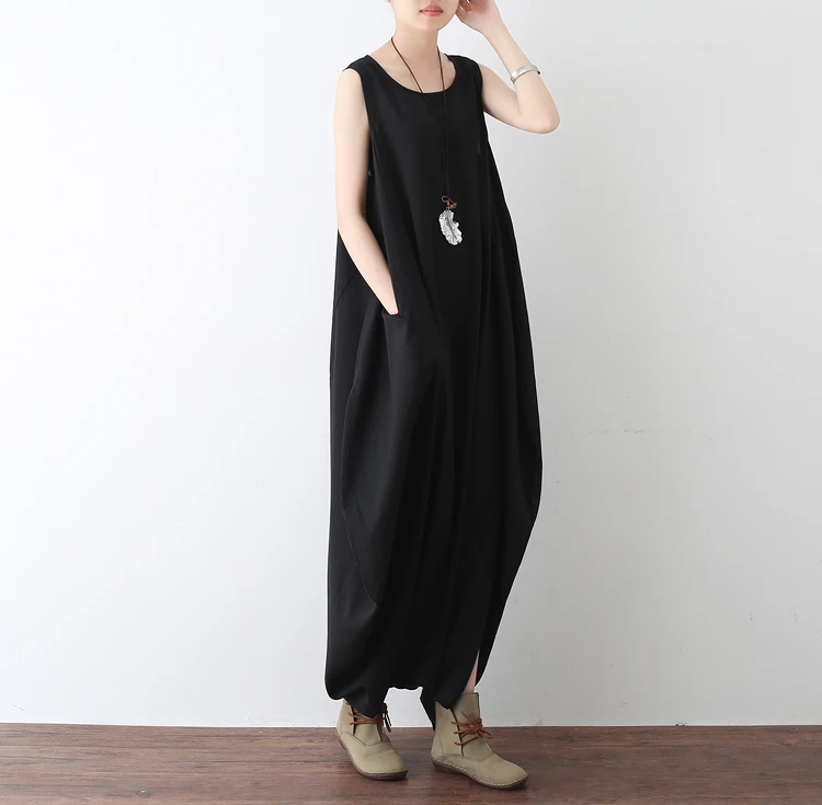 2017 Оригинальный комбинезон летний с круглым вырезом женские черные длинные