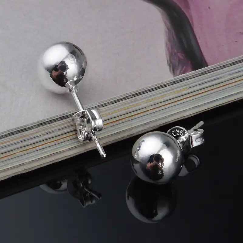 2017 Бесплатная доставка изделия действительно 925 серебряный шар простые серьги контракт круглый жемчуг серебряные серьги 4 мм