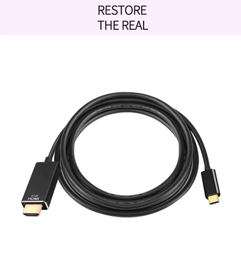 Type-C to HDMI Cable Type C HDMI 4K 60HZ 1.8M 6Ft HDTV Adapter  For Macbook Samsung Galaxy S9 S8 Huawei Mate 10 HDMI to Type-C Cable (10)