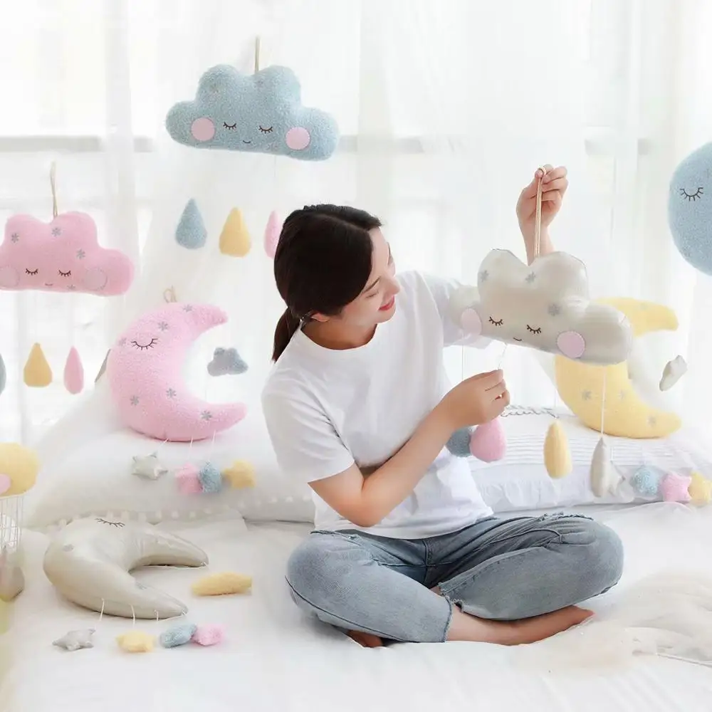 Cloud Moon Hanging Ornaments For Kids Room Plush Home Decoration DIY Felt Wall Hangings Nordic Kids Room Decoration Stuffed Toys