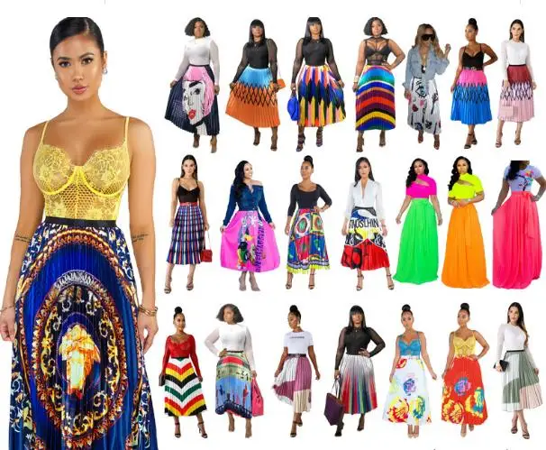 Европейская и американская Женская мода, различные стили, плиссированная юбка с принтом