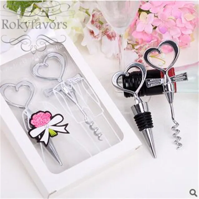 Cheers to a Great Combination Bride and Groom Heart Wine Stopper /& Corkscrew Set