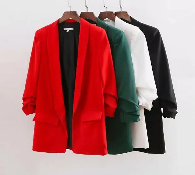 Chic Candy Solid Color Ruched Cuff Mid Long Blazer With Lining Woman Shawl Collar Slim fit Suit Casual Jacket Coat Outerwear 2