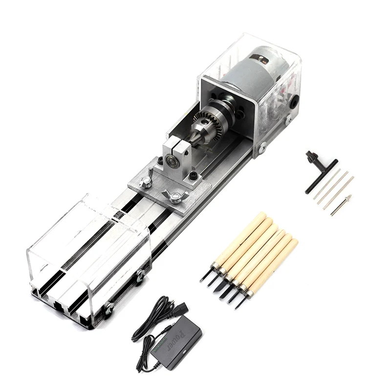

Mini DIY Lathe Woodworking Machine Grinding and Polishing Beads Polishing Drill Rotary Tool Wood Working with Power Supply