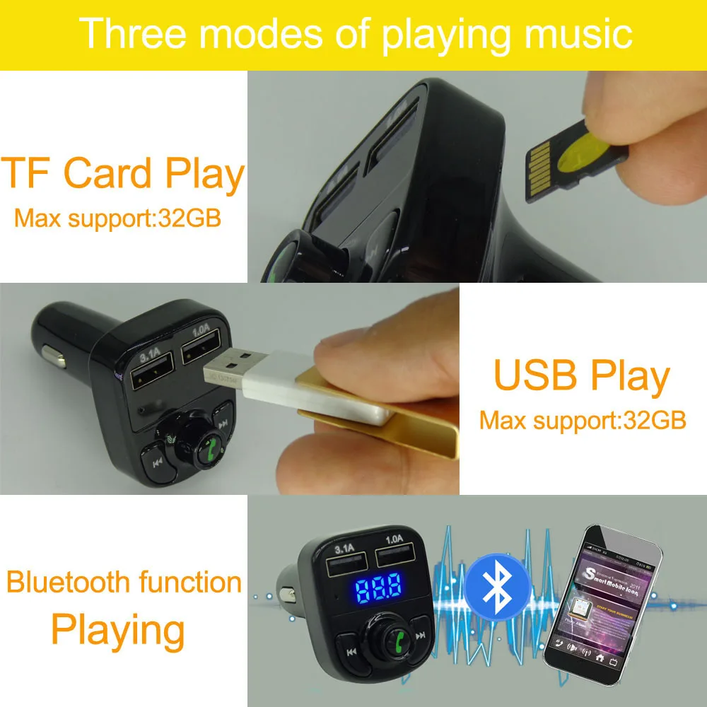 Car FM Transmitters Aux FM Modulator Bluetooth Handsfree Car Kit Audio MP3 Player with 3.1A Quick Charge Dual USB Auto Charger