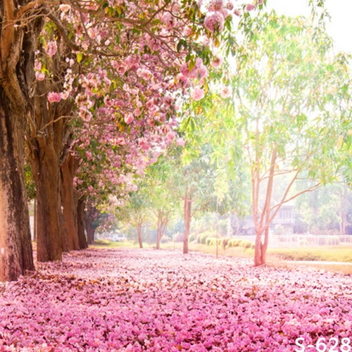 10x10FT Light Pink Flowers Trees Road Passage Park Lake Wedding Custom Photography Backdrops Studio Backgrounds Vinyl 8x8 8x10 |