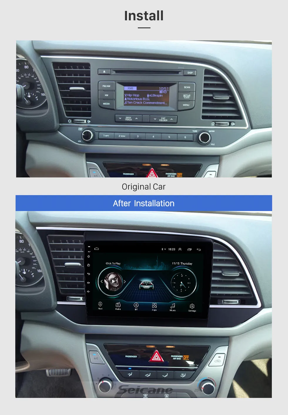Excellent Seicane Car Multimedia Palyer For 2016 Hyundai Elantra 10.1" 2 Din Android 8.1 HD 1024*600 Touchscreen Car Radio Support Wifi 17