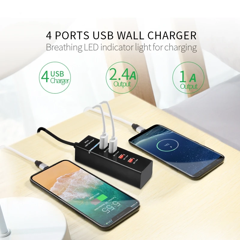 Dcae 4 منافذ usb شاحن ل iphone x 8 باد سامسونج xiaomi ستريت شحن 5 فولت/3a الولايات التوصيل السفر محول الهاتف المحمول العالمي