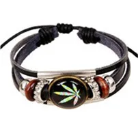 Leaf-Jamaica-Weed-leather-Bracelet-wristband-reggae-bracelets