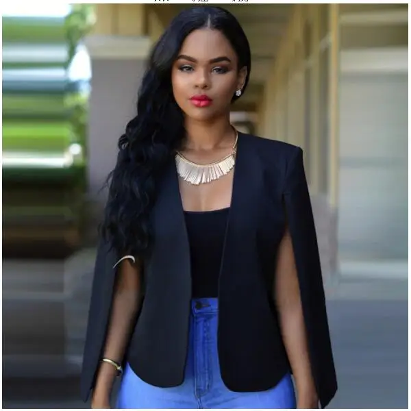 Fashion Cloak Cape Blazer Women Coat White Black Lapel
