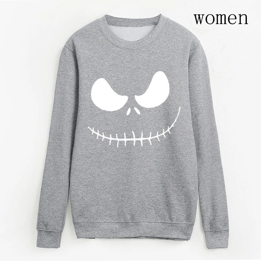 Femme harajuku casual brand clothing New arrival Jack Skellington Women pullovers Evil Smile hoodies autumn kpop sweatshirt - Цвет: gray