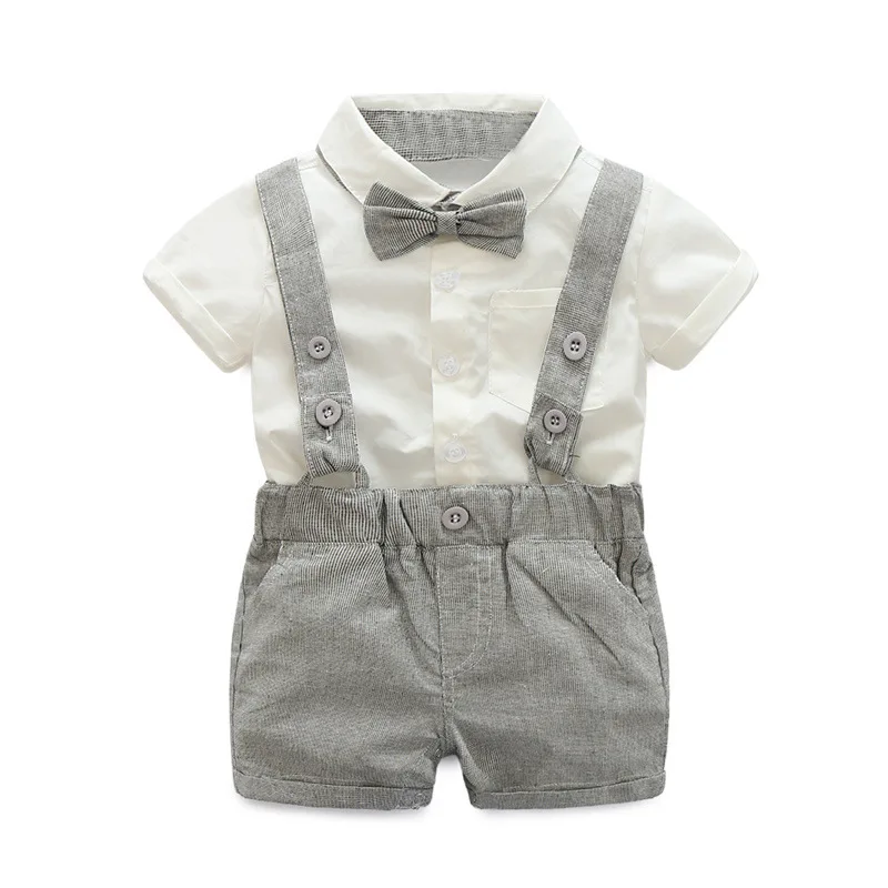 

2019 Summer Toddler Boys Clothing Set Gentleman Suit Kids Short Sleeve Bow Tie Shirt+Suspenders Shorts Casual Baby Boy Clothes