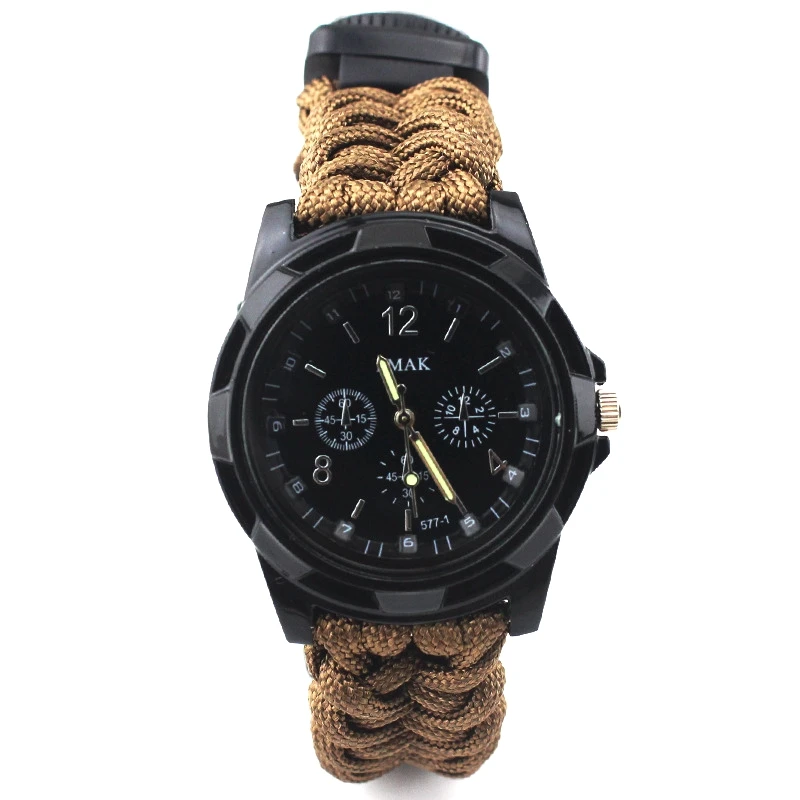 EMAK Survival Multi-functional Compass Paracord Watch Thermometer Rescue Bracelet Equipment Tools Kit Outdoor Camping