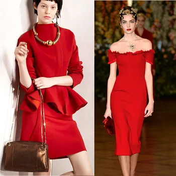 

LEO&LIN Heavy Thick Stretch Cotton Knitted High Elastic Large Red Cotton Knitted Solid Color Skirt Fabric