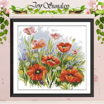 

Poppy painting counted Cross Stitch 11CT 14CT Cross Stitch Set Wholesale DIY flower Cross-stitch Kit Embroidery Needlework