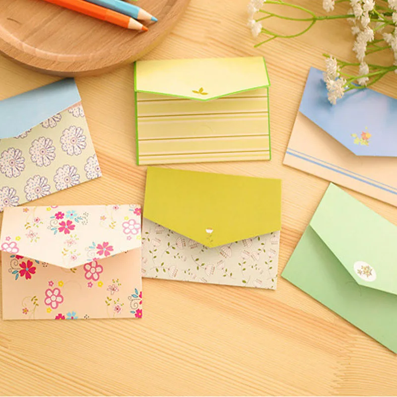 

6Pcs/Set Mini Creative Envelope Floral Folding Greeting Card Thank You Card Birthday Christmas Card Envelope Writing Paper Gift