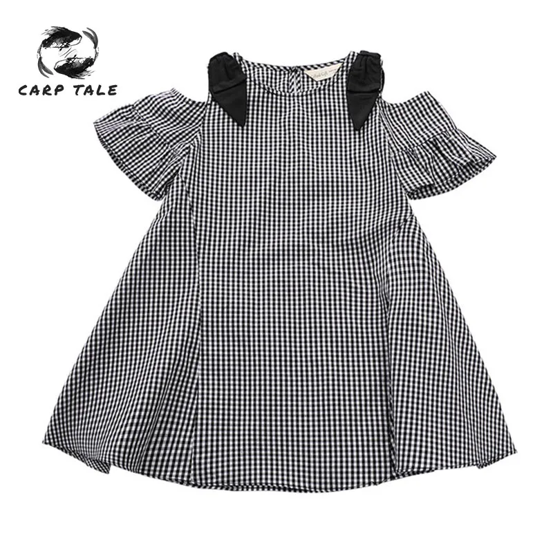 

Girls fashion dress children striped black shoulder strap decorative dress girls plaid princess dress little girl's clothing