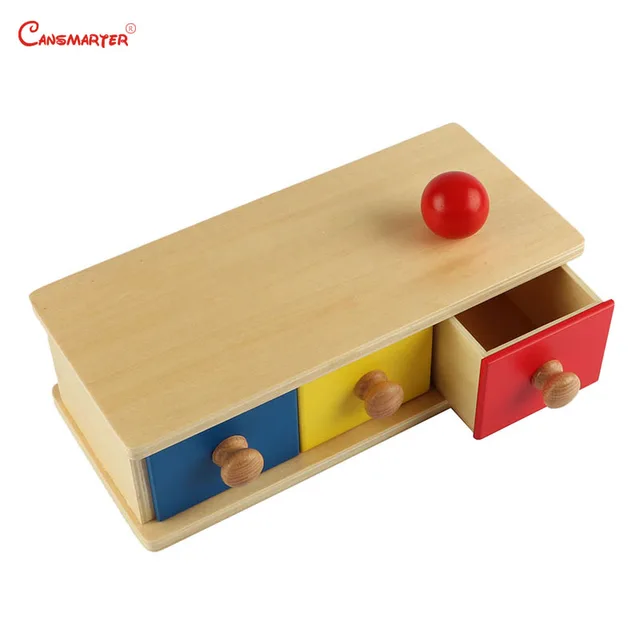 Box with Bins Montessori Sensory Toys Wooden Red Yellow Blue Round Maths Learning Game Education