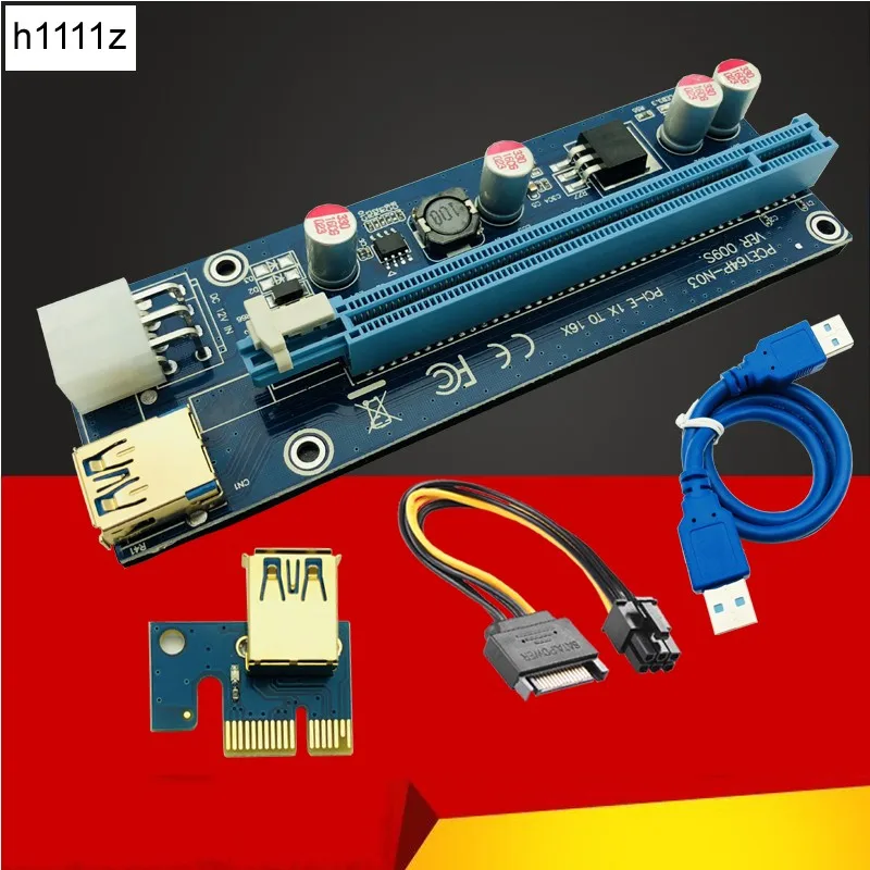 Riser 009 S светодиодный X LED PCI-E 1X к 16X Riser Card Extender адаптер SATA к 6Pin мощность USB 3,0 кабель для Bitcoin Litecoin Miner добыча