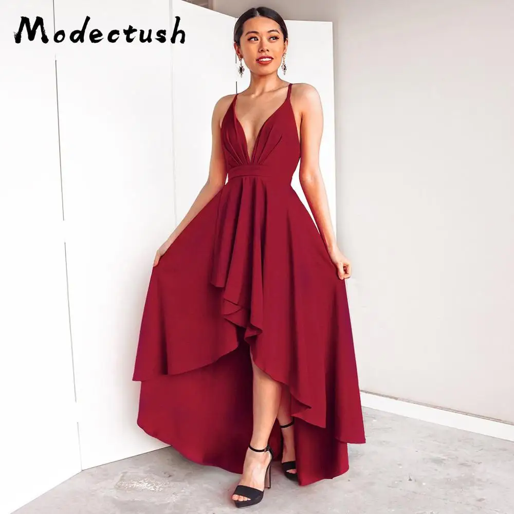 

Modecrush 2019 Summer Sexy Women Elegant V-Neck Evening Gown Party Dresses Hollow Out Backless Long Sundress Ladies Vestidos