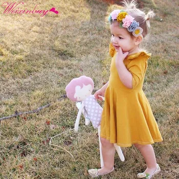 

2-5T Spring Summer Girl Dress Solid Color Long Sleeve Children's Dress Girl New Retro Toddler Girl Clothes