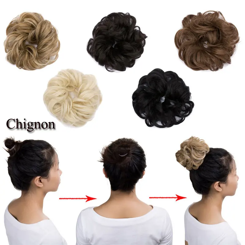 SNOILITE Curly Heat Resistant Synthetic Hair pieces Colors Women Chignon with Rubber Band Hair Extension Updo Donut Hairpieces