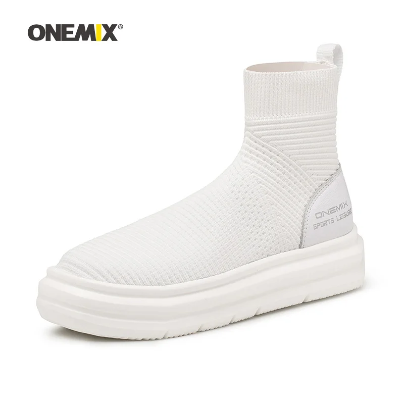 Женские высокие кроссовки Onemix белые Дизайнерские для скейтбординга бега