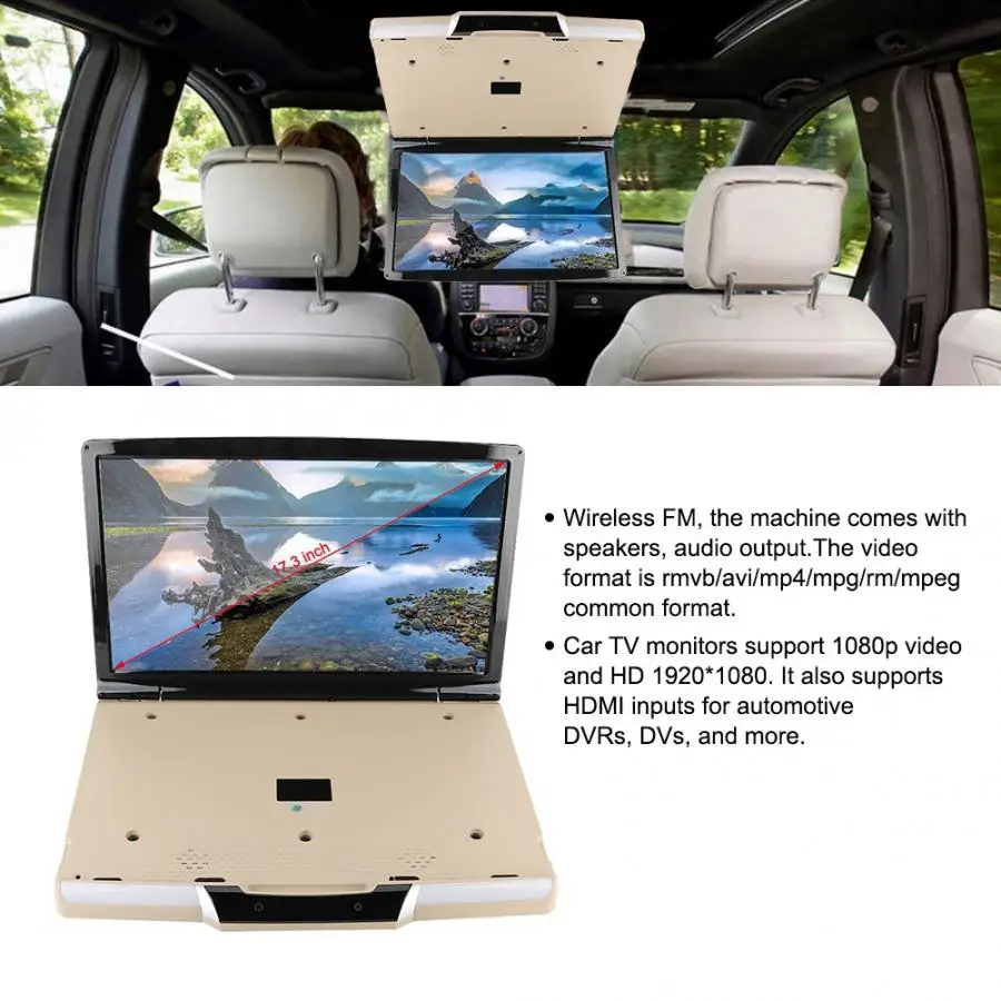 Мультимедийный автомобильный 17,3 дюймовый Универсальный потолочный Телевизор 1080p Bluetooth автомобильный Телевизор MP5 плеер для Android 7,1 система авто аксессуары