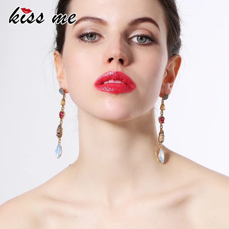 

KISS ME Gold & Silver Geometric Heart Dangling Hanging Earrings Women Party Long Earrings Imitation Jewelry Brincos