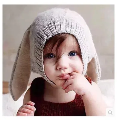 

2016 New Autumn Novelty Unisex Children Hat Rabbit Ears Originality Baby Beanies Knitting Protect The Ear Solid Baby Hat MT62