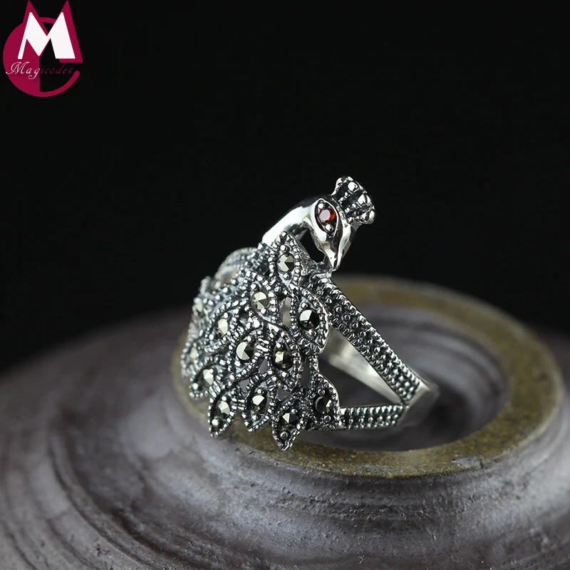 

NEW 100% Real 925 Sterling Silver Rings For Women Jewelry Engagement Wedding Ring Personality Exquisite Peacock Female Ring SR46
