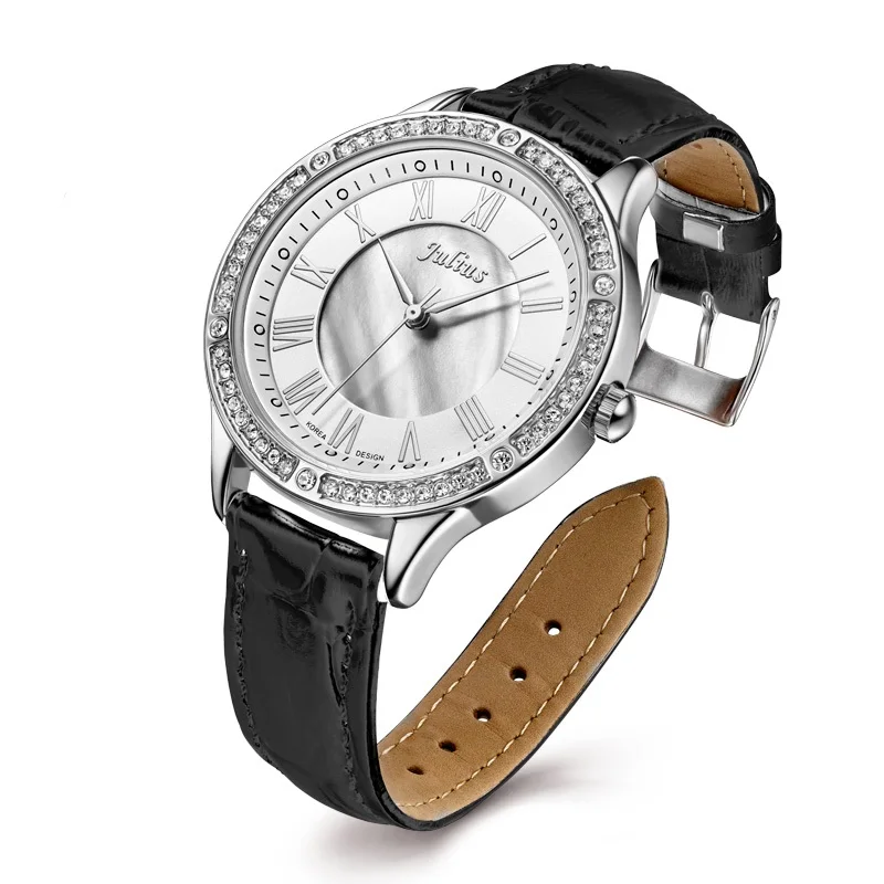 Распродажа! Скидка Julius старый тип леди женские часы Япония Mov't Мода часов браслет из натуральной кожи девушки подарок на день рождения без коробки - Цвет: Black 36mm