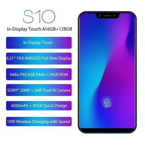 LEAGOO S10 6GB 128GB 6 21   Octa Core Android 8 1 Mobile Phone 20MP 4050mAh In-Screen Fingerprint Wireless Charge Smartphone
