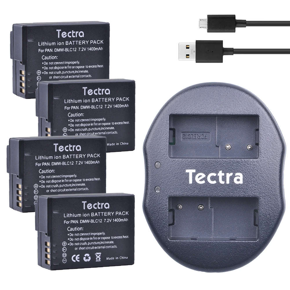 

Tectra 4pcs DMW-BLC12 DMW BLC12PP BLC12E BP-DC12 Li-ion Battery + USB Dual Charger for Panasonic FZ1000 FZ200 FZ300 G5 G6 G7 GH2