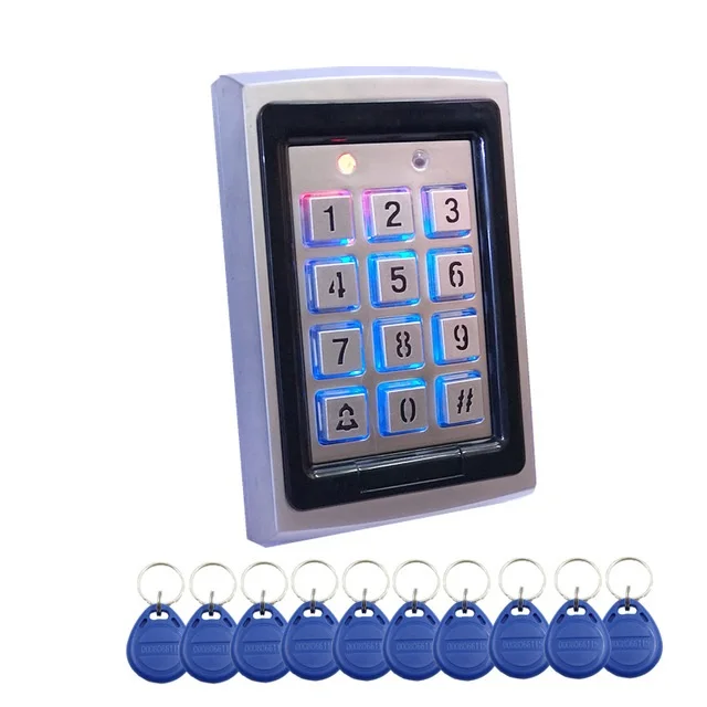 

Hot sale ! Rfid Metal Access Control Keypad with blue back-light Office Door Access Controller +10pcs 125KHz Keyfob cards