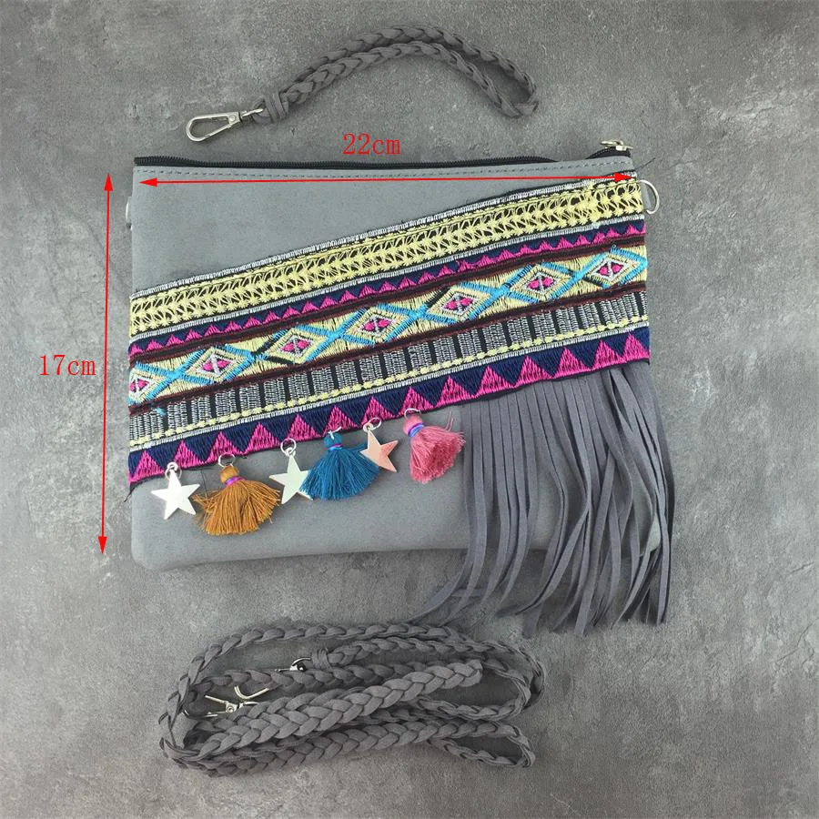 New Boho Unique Vintage Ethnic Shoulder Bag Black Boho Hippie Tassel Tote Messenger Bag