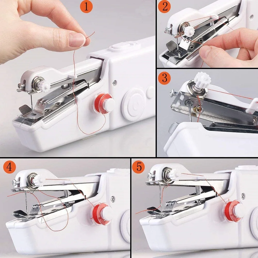 Portable household mini hand sewing machine quick stitch sew needlework cordless clothes fabrics electronic sewing machine