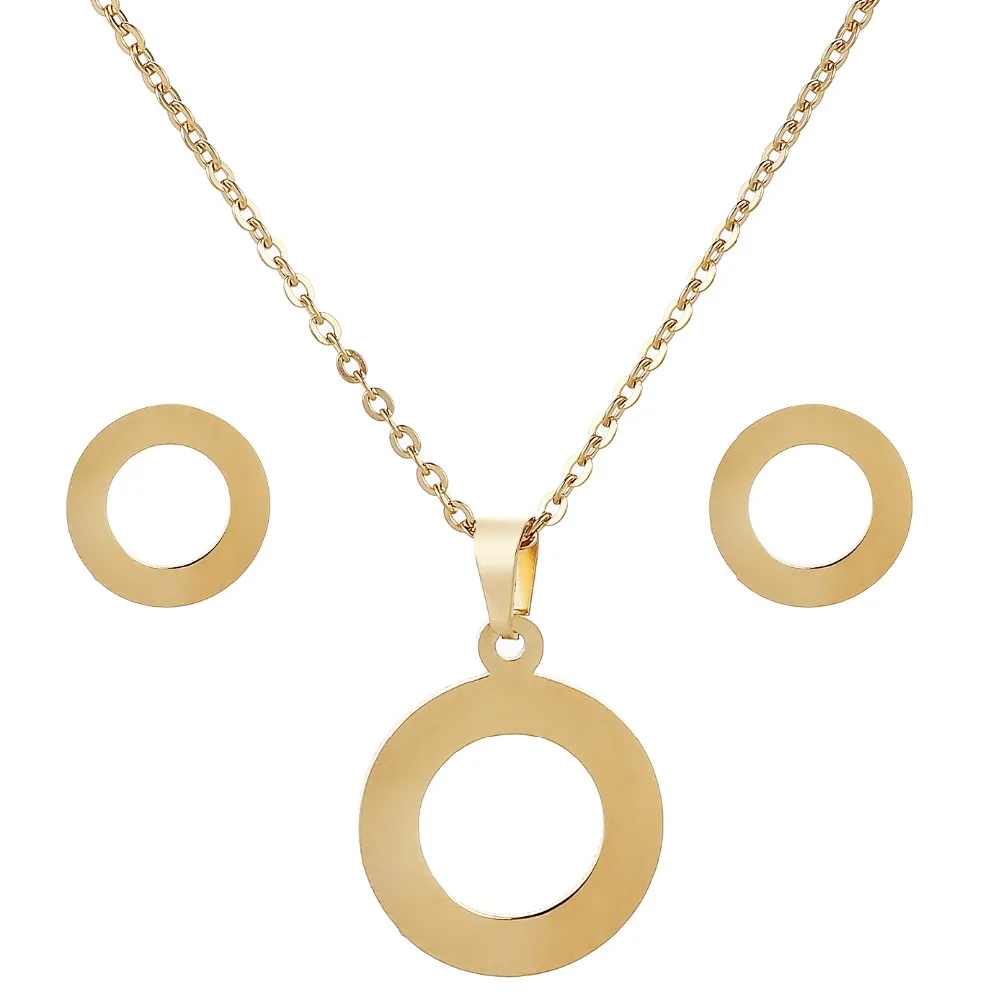 Gold Color Round Pendant Necklace And Earrings Stainless Steel Jewelry Sets Women Brazil USA ...