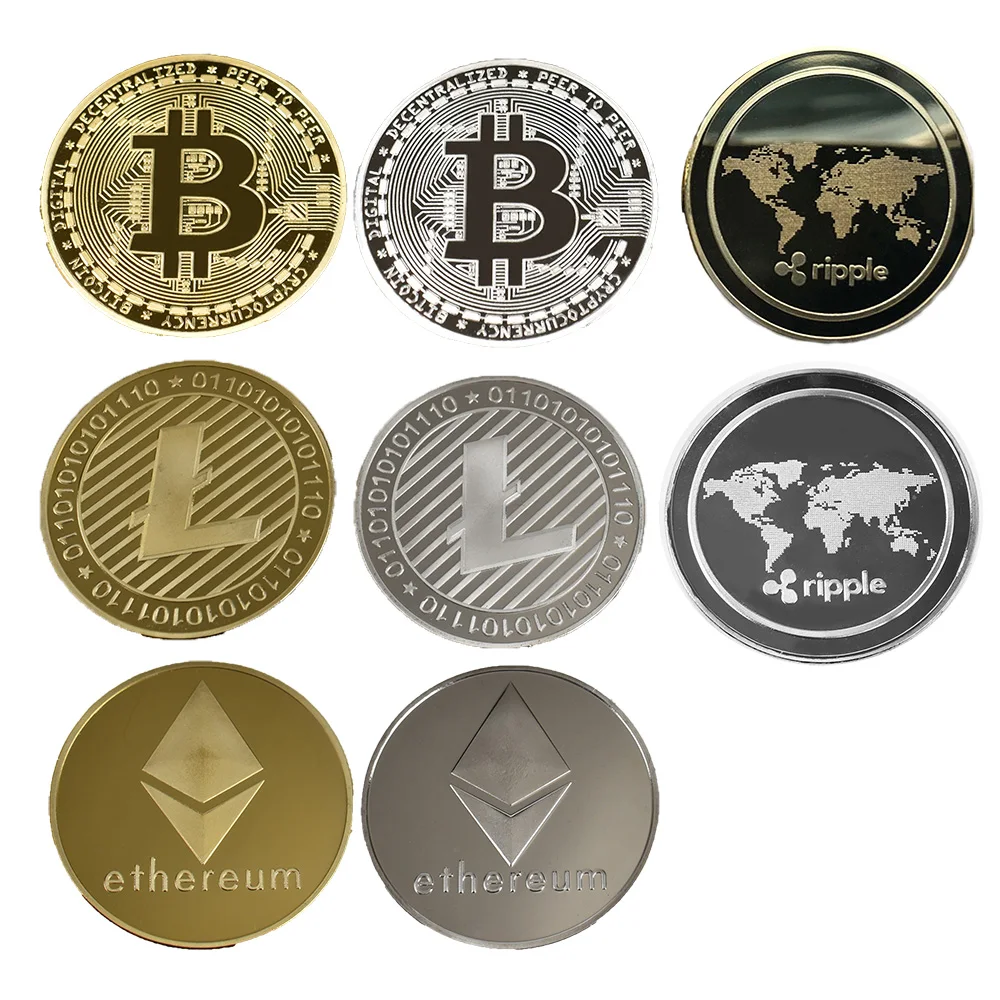 40 мм Золотая Биткоин монета с акриловым квадратным чехлом Litecoin Eth XRP криптовалюта