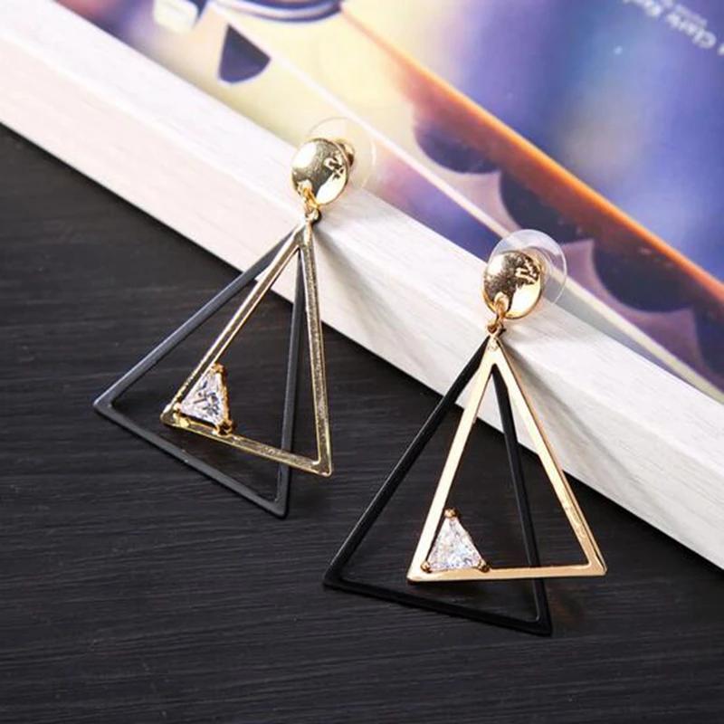

KARASU Fashion Simple Temperament Personality Geometric Two Double Triangles Long Drop Earrings For Women & Girls Jewelry Gifts