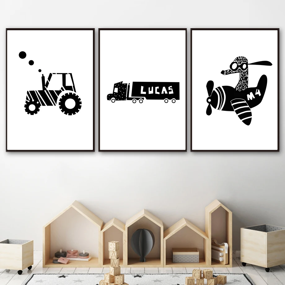 

Airplane Tractors Car Black And White Nursery Wall Art Canvas Painting Nordic Posters And Prints Wall Pictures Kids Room Decor