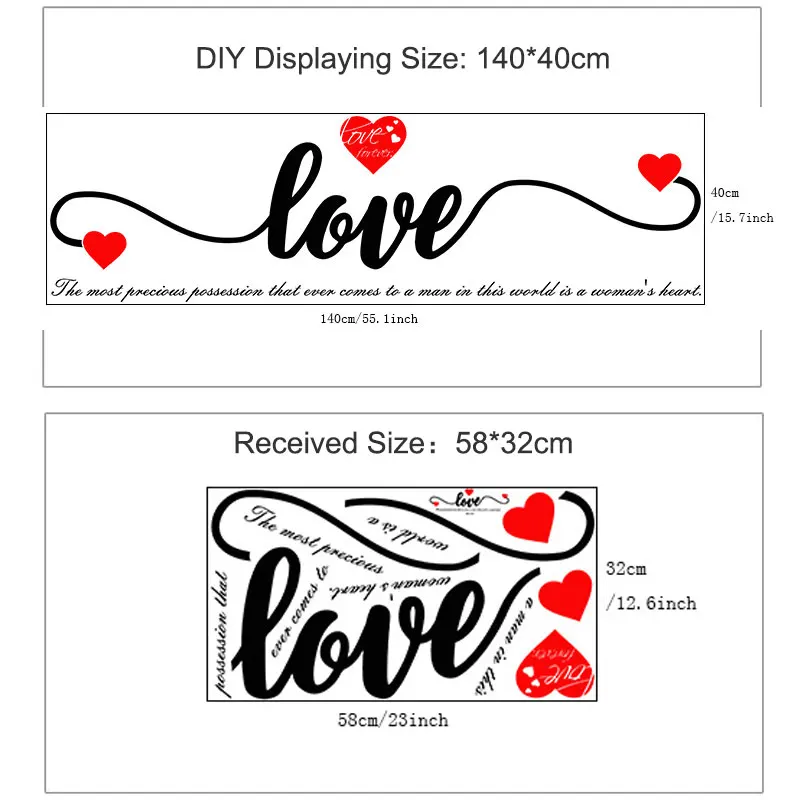 Европа Стиль стикер на стены любовь для Гостиная Спальня толстовки для влюбленных пар Стикеры сердце Стикеры ко Дню Святого Валентина, наклейки для домашнего декора - Цвет: Черный
