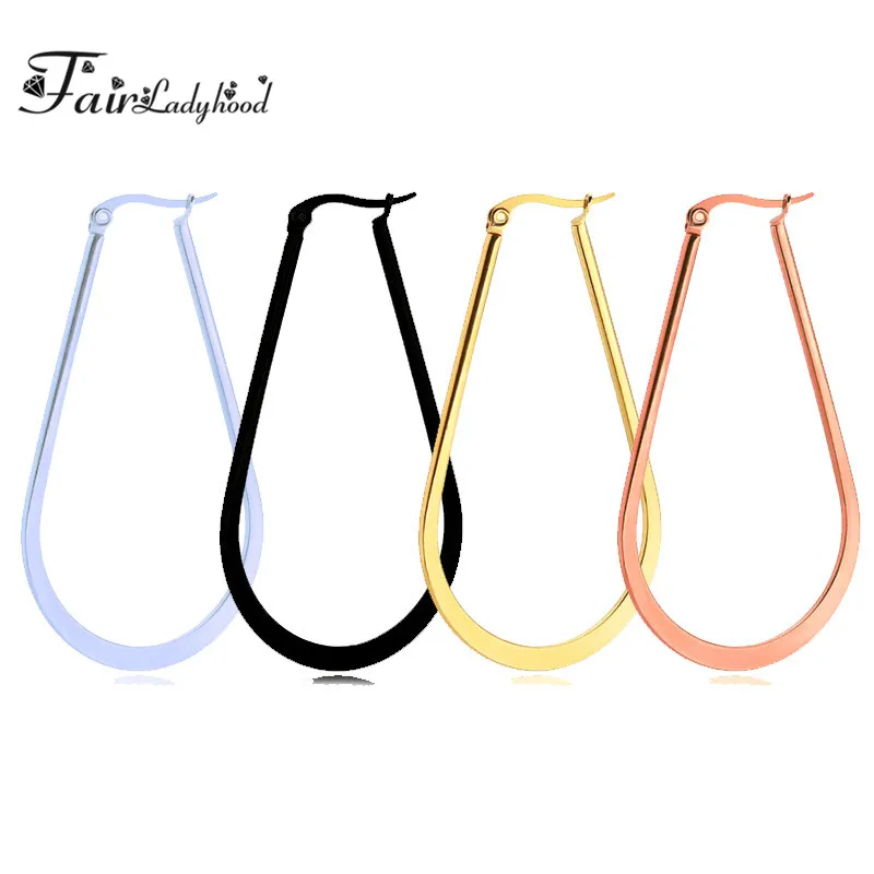 

FairLadyHood Stainless Steel Women Hoop Earrings Girls Fashion Earrings Gold Color Round Simple 2018 Hot Sale