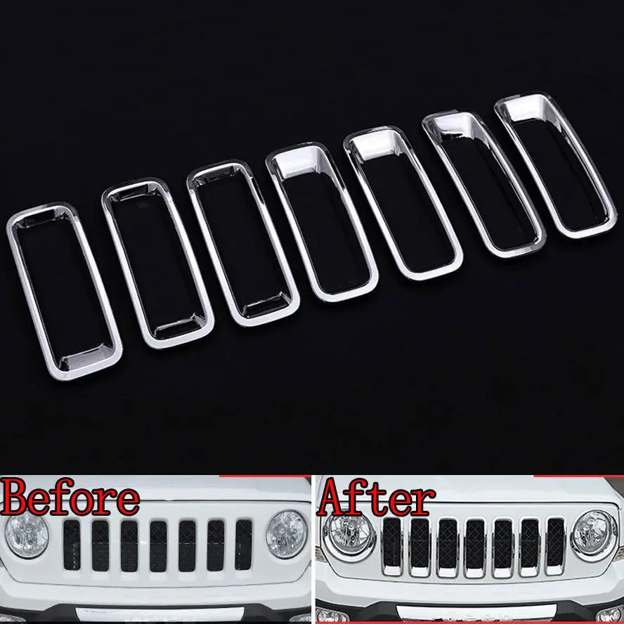 

7x Chrome ABS Car Front Grill Inserts Molding Trim Decor Cover Styling Sticker Fit For Jeep Patriot 2011-2015 Car Accessories