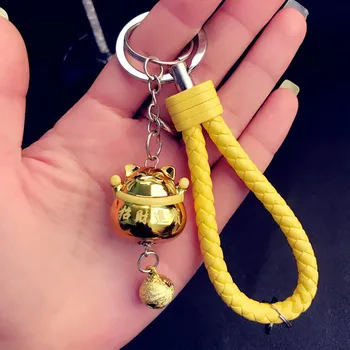 

Cute Cartoon Lucky Cat Keychain Car Bag Fashion Bell Key Chain Key Ring Holder Women Gift Purse Charm Pendant Jewelry