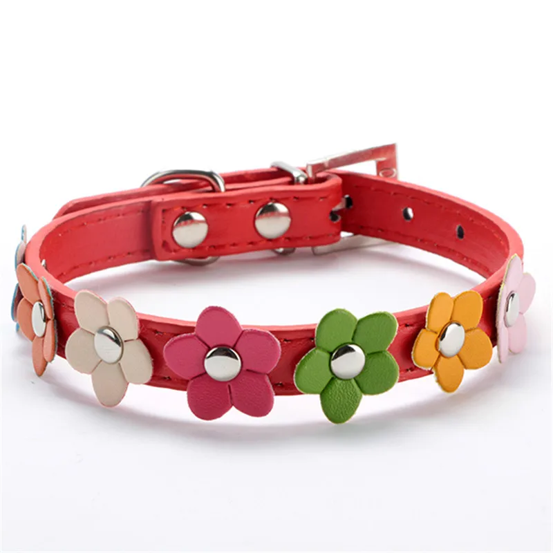 

Sweet Flower Studded PU Leather Cat Collar Pet Small Dog Buckle Neck Strap